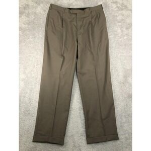 VTG Jos A Bank Pants Mens 39x33 Brown Made in USA 100% Wool Pleated Cuffed